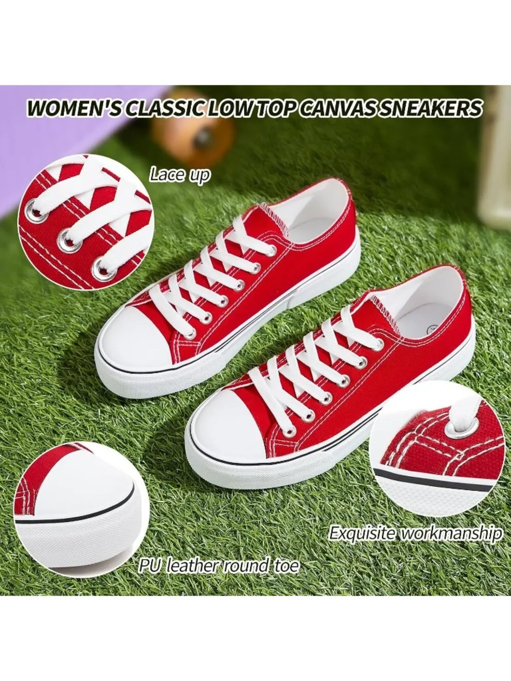 Women's Red Lightweight Low Top Lace Up Casual Fashion Walking Sneakers